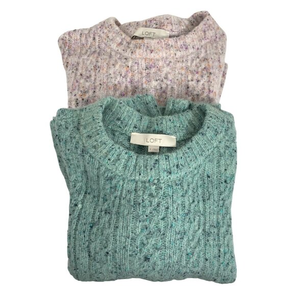 2 Loft Womens Ribbed Knit Sweater Bundle SZ M Speckled Green/Beige Acrylic Blend - Picture 1 of 4